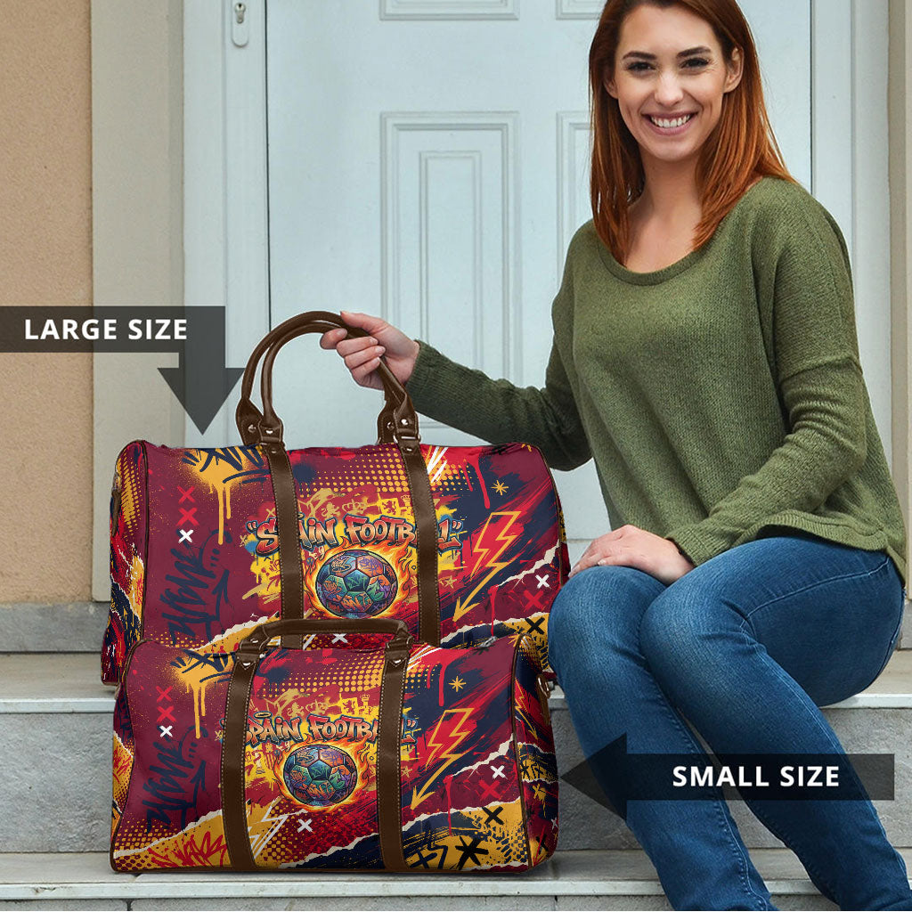 Spain Football Rule The Pitch Travel Bag Urban Graffiti Soccer Player Flaming Ball