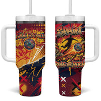 Spain Football Rule The Pitch Tumbler With Handle Urban Graffiti Soccer Player Flaming Ball