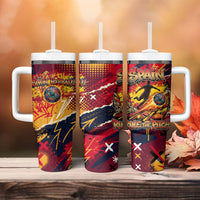 Spain Football Rule The Pitch Tumbler With Handle Urban Graffiti Soccer Player Flaming Ball