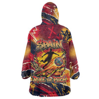 Spain Football Rule The Pitch Wearable Blanket Hoodie Urban Graffiti Soccer Player Flaming Ball