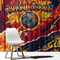 Spain Football Rule The Pitch Window Curtain Urban Graffiti Soccer Player Flaming Ball
