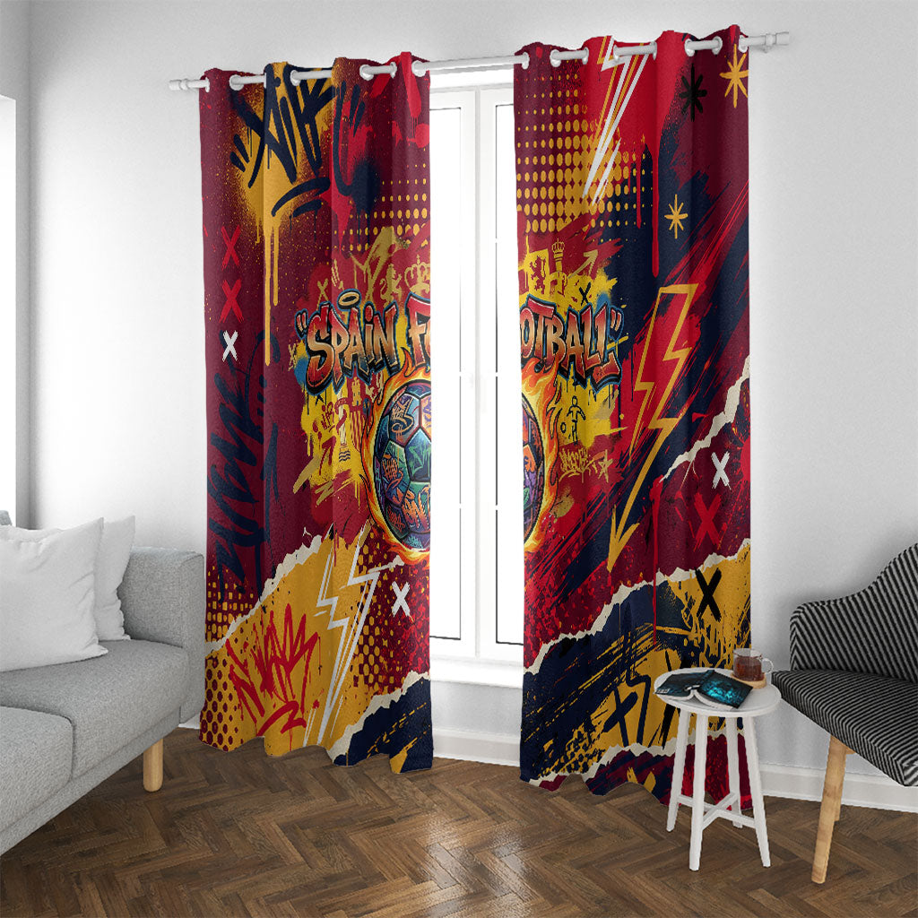 Spain Football Rule The Pitch Window Curtain Urban Graffiti Soccer Player Flaming Ball
