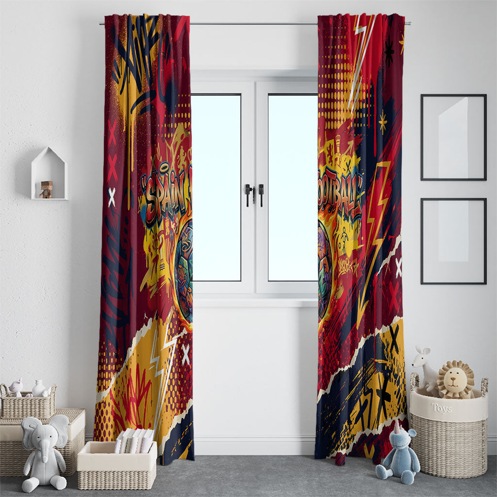 Spain Football Rule The Pitch Window Curtain Urban Graffiti Soccer Player Flaming Ball