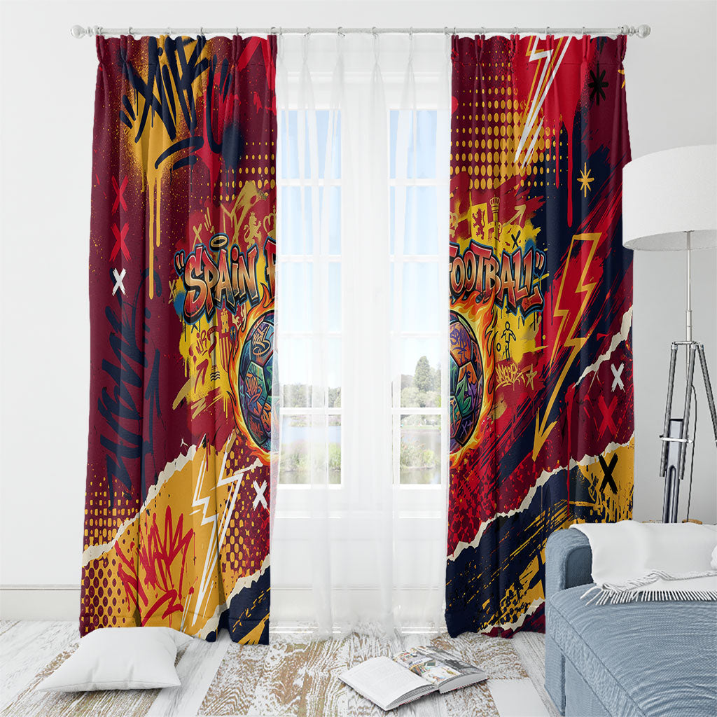 Spain Football Rule The Pitch Window Curtain Urban Graffiti Soccer Player Flaming Ball