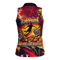 Spain Football Rule The Pitch Women Sleeveless Polo Shirt Urban Graffiti Soccer Player Flaming Ball