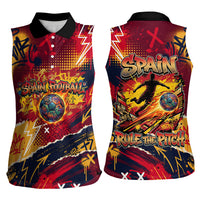 Spain Football Rule The Pitch Women Sleeveless Polo Shirt Urban Graffiti Soccer Player Flaming Ball