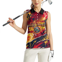 Spain Football Rule The Pitch Women Sleeveless Polo Shirt Urban Graffiti Soccer Player Flaming Ball