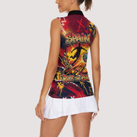 Spain Football Rule The Pitch Women Sleeveless Polo Shirt Urban Graffiti Soccer Player Flaming Ball