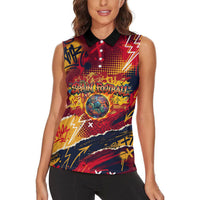 Spain Football Rule The Pitch Women Sleeveless Polo Shirt Urban Graffiti Soccer Player Flaming Ball