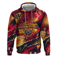 Spain Football Rule The Pitch Zip Hoodie Urban Graffiti Soccer Player Flaming Ball