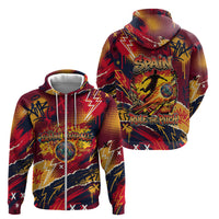 Spain Football Rule The Pitch Zip Hoodie Urban Graffiti Soccer Player Flaming Ball