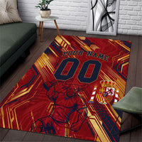 Personalized Spain Football Area Rug Spanish Shield Bull Mascot
