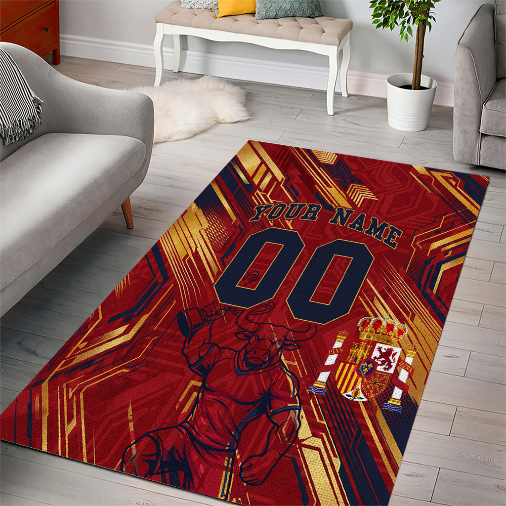 Personalized Spain Football Area Rug Spanish Shield Bull Mascot