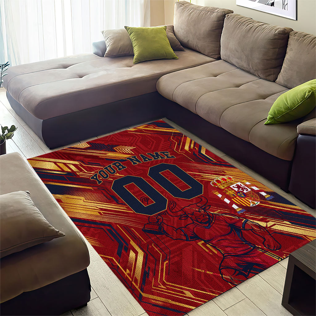 Personalized Spain Football Area Rug Spanish Shield Bull Mascot