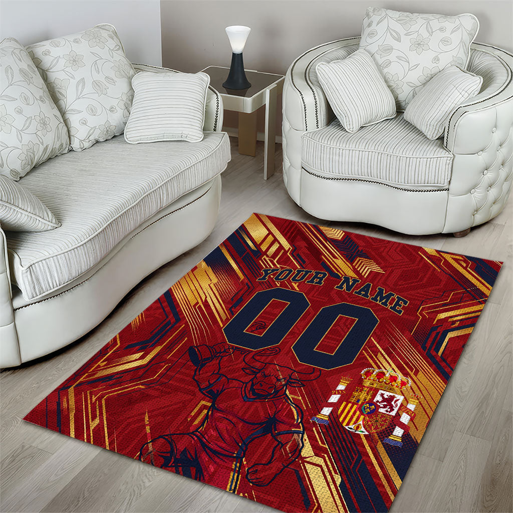 Personalized Spain Football Area Rug Spanish Shield Bull Mascot