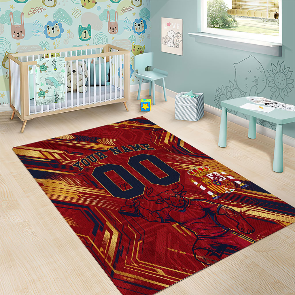 Personalized Spain Football Area Rug Spanish Shield Bull Mascot