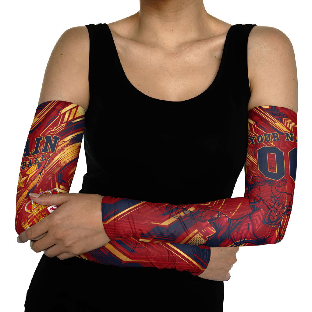 Personalized Spain Football Arm Sleeves Spanish Shield Bull Mascot