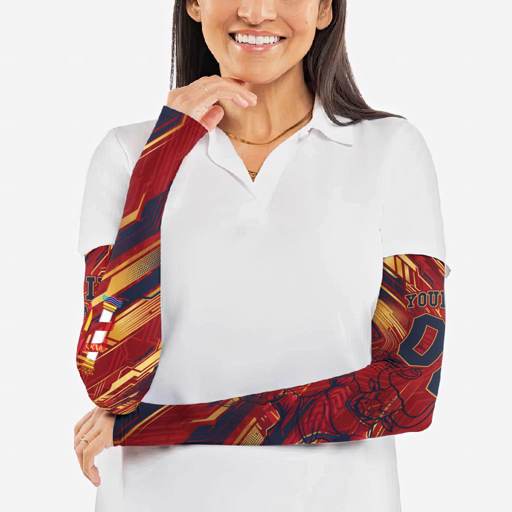 Personalized Spain Football Arm Sleeves Spanish Shield Bull Mascot
