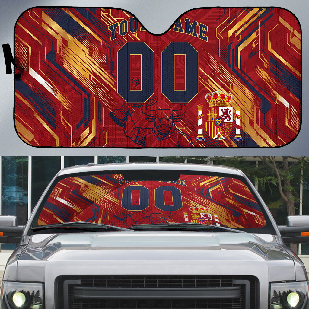 Personalized Spain Football Auto Sun Shade Spanish Shield Bull Mascot