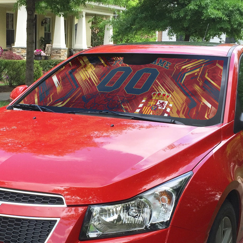 Personalized Spain Football Auto Sun Shade Spanish Shield Bull Mascot