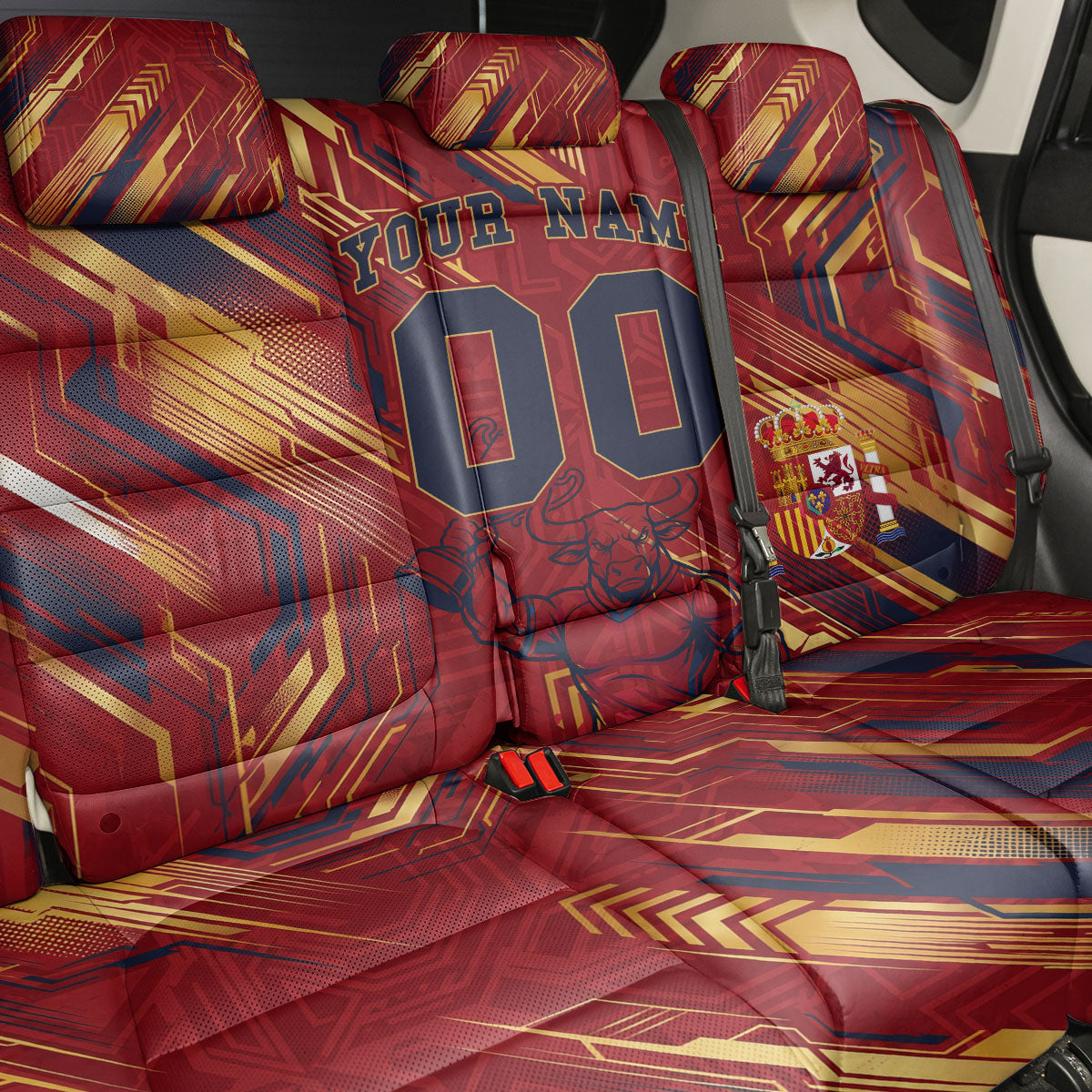 Personalized Spain Football Back Car Seat Cover Spanish Shield Bull Mascot