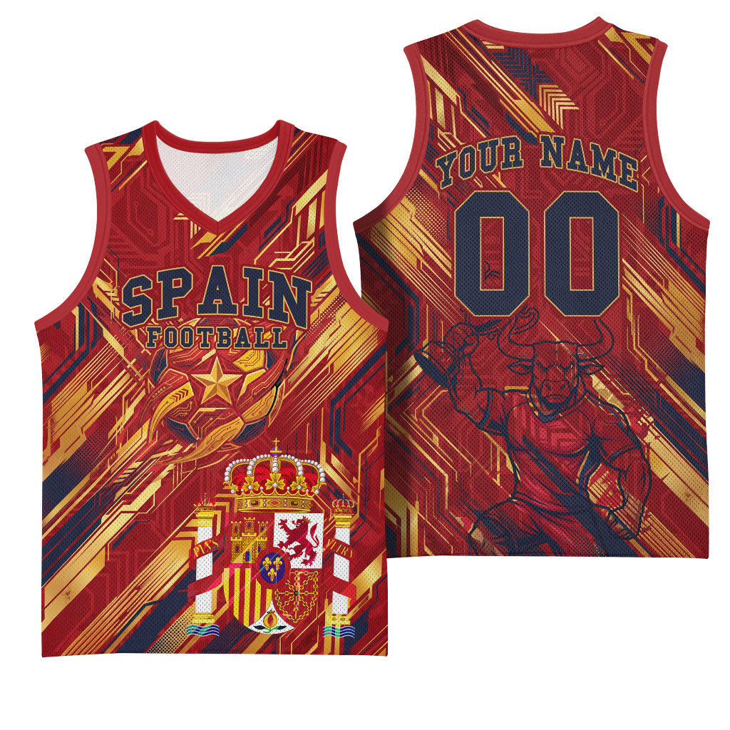 Personalized Spain Football Basketball Jersey Spanish Shield Bull Mascot