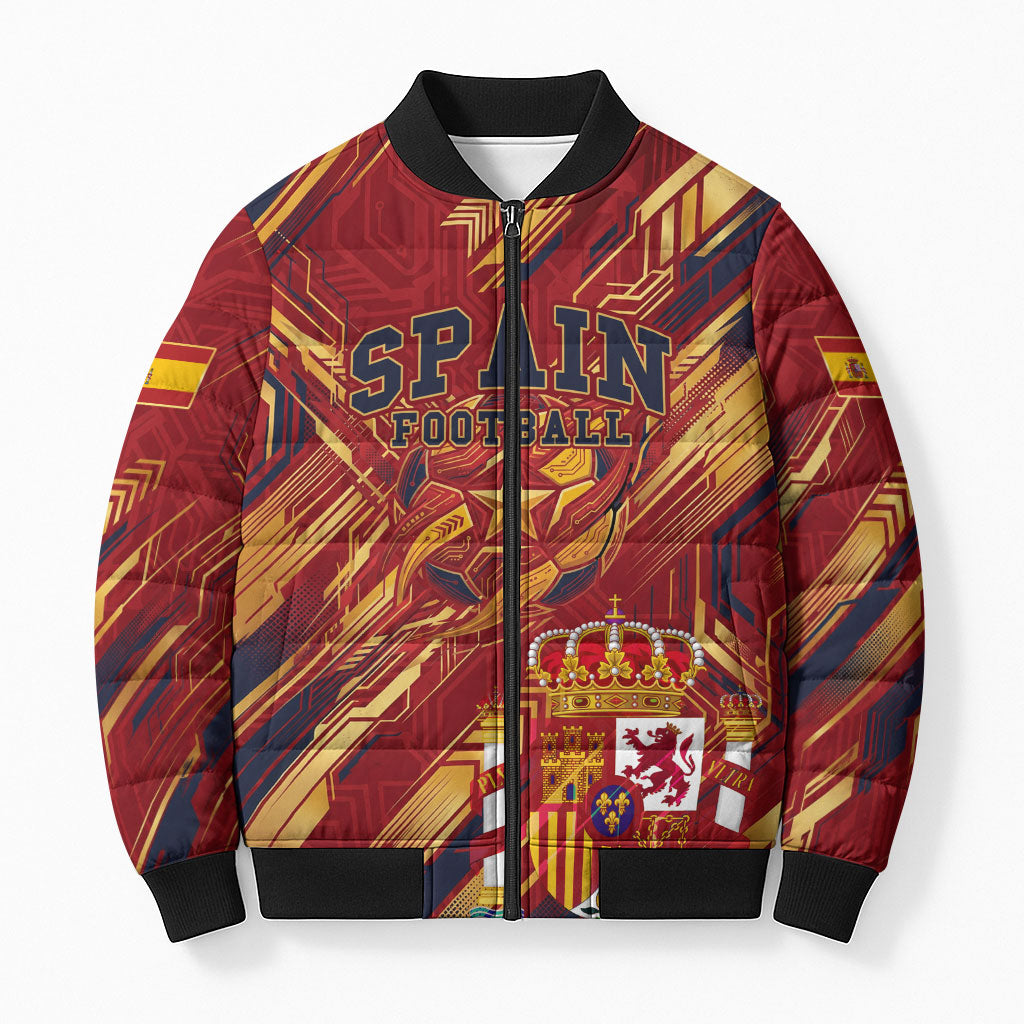 Personalized Spain Football Bomber Puffer Jacket Spanish Shield Bull Mascot