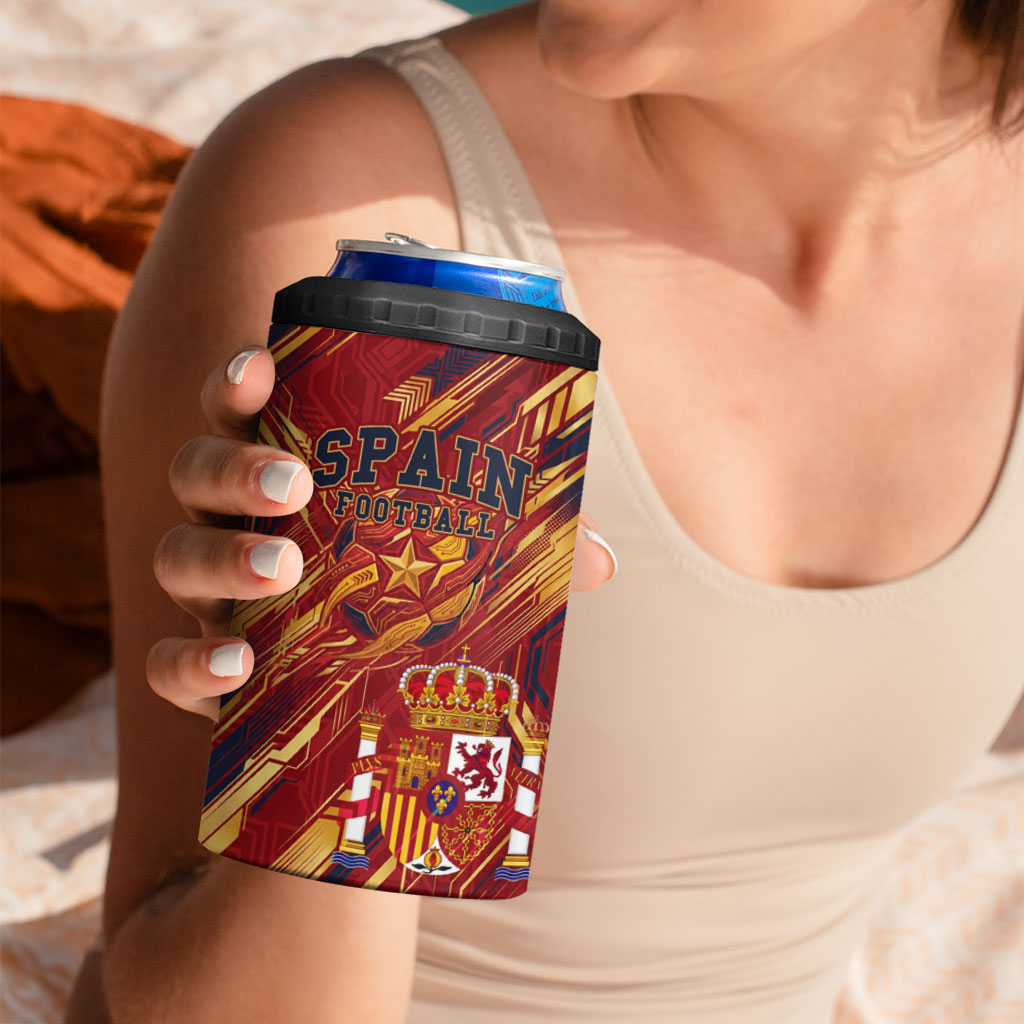 Personalized Spain Football 4 in 1 Can Cooler Tumbler Spanish Shield Bull Mascot