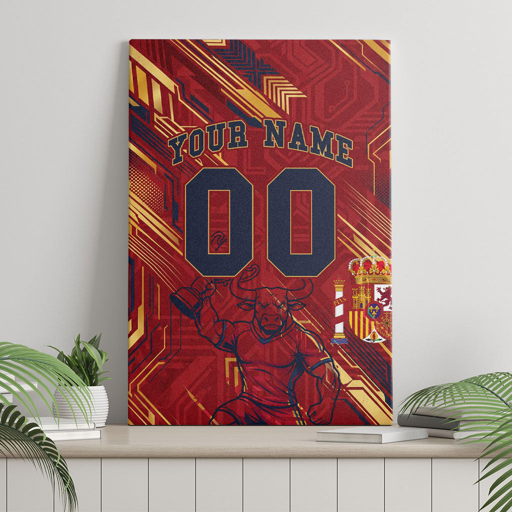 Personalized Spain Football Canvas Wall Art Spanish Shield Bull Mascot