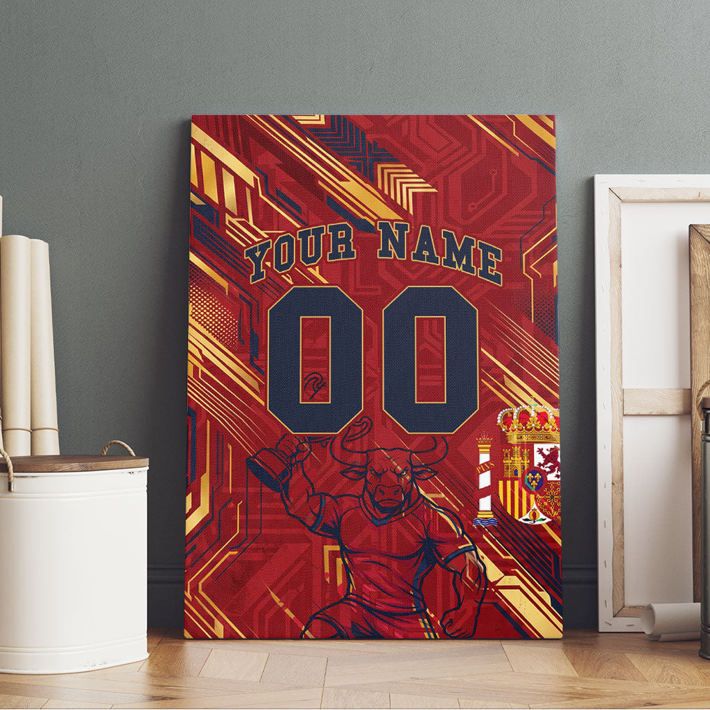 Personalized Spain Football Canvas Wall Art Spanish Shield Bull Mascot