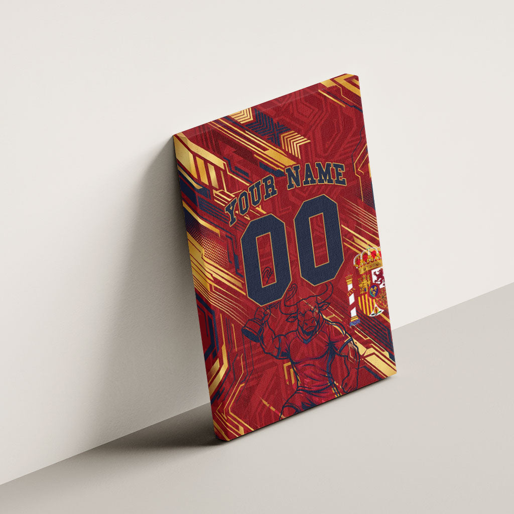 Personalized Spain Football Canvas Wall Art Spanish Shield Bull Mascot