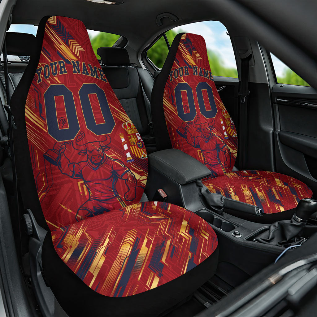 Personalized Spain Football Car Seat Cover Spanish Shield Bull Mascot