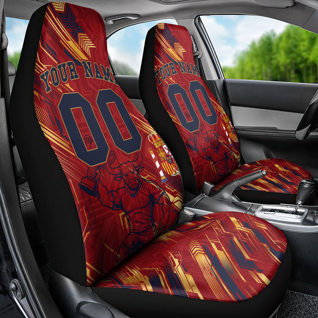 Personalized Spain Football Car Seat Cover Spanish Shield Bull Mascot