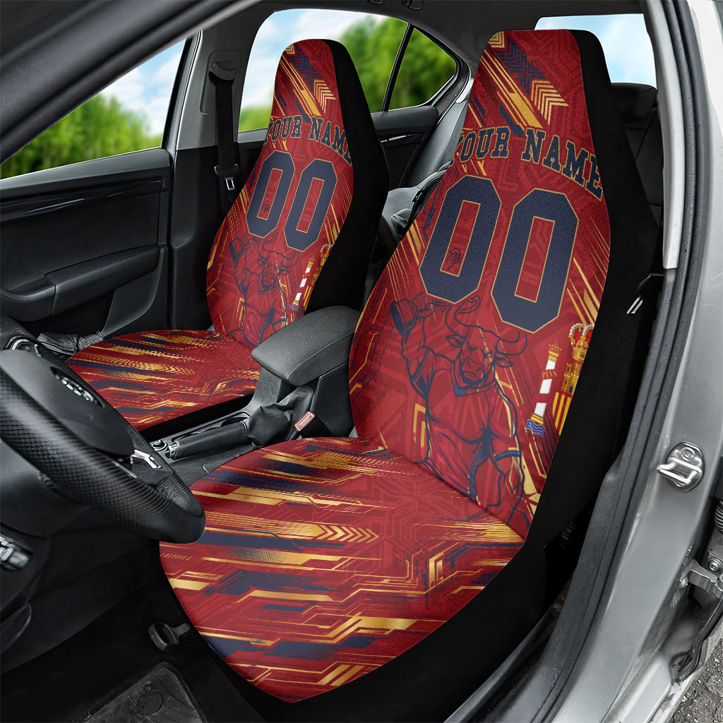 Personalized Spain Football Car Seat Cover Spanish Shield Bull Mascot
