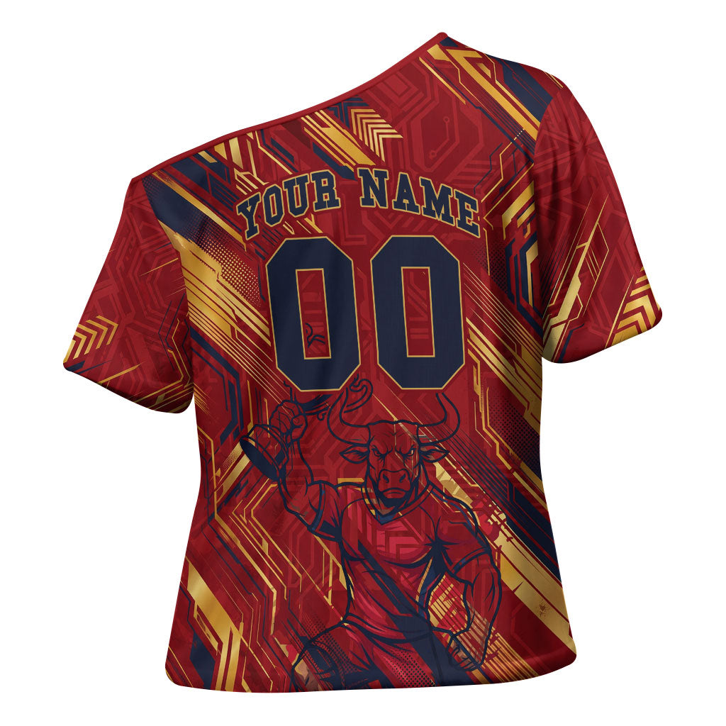 Personalized Spain Football Cross Shoulder Shirt Spanish Shield Bull Mascot