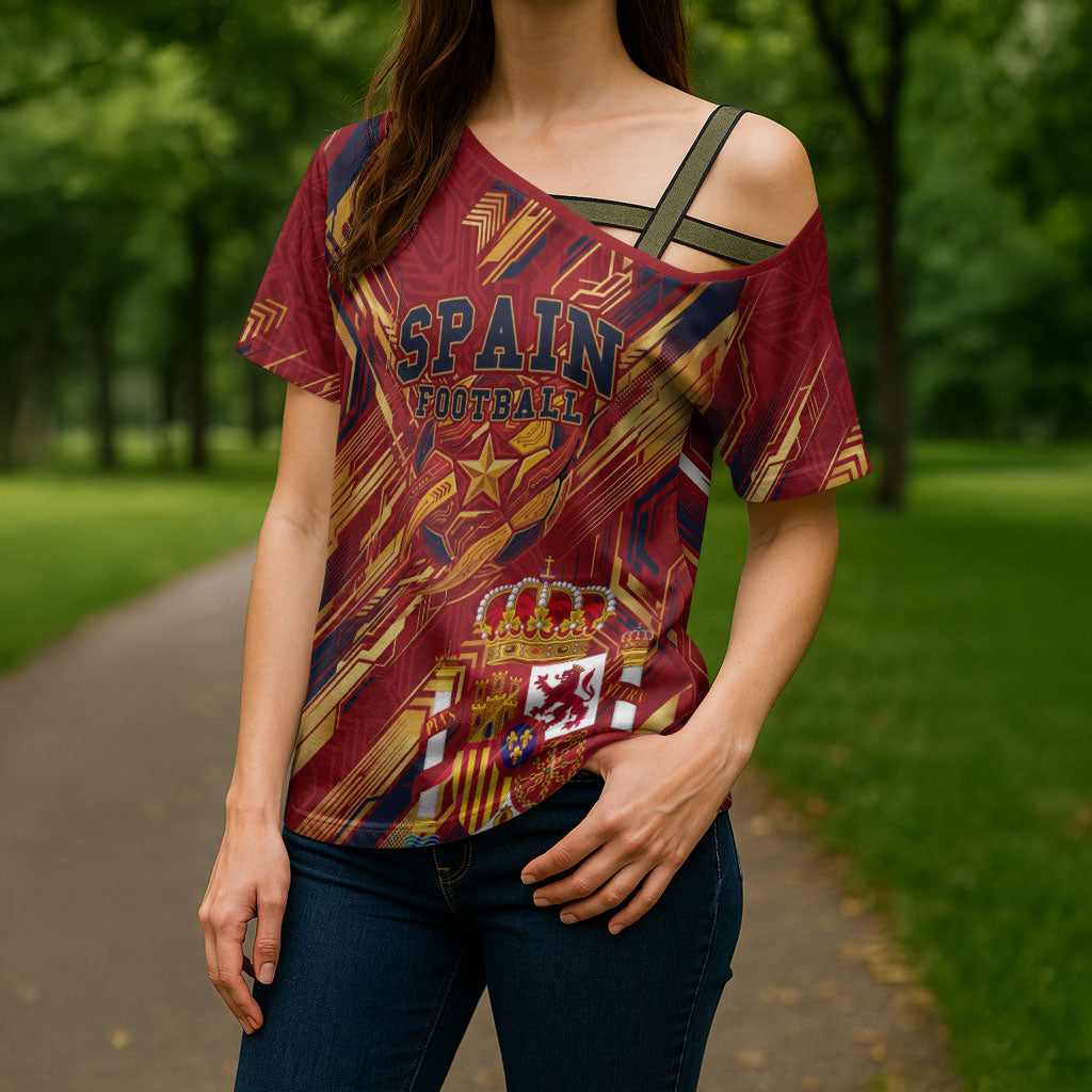 Personalized Spain Football Cross Shoulder Shirt Spanish Shield Bull Mascot