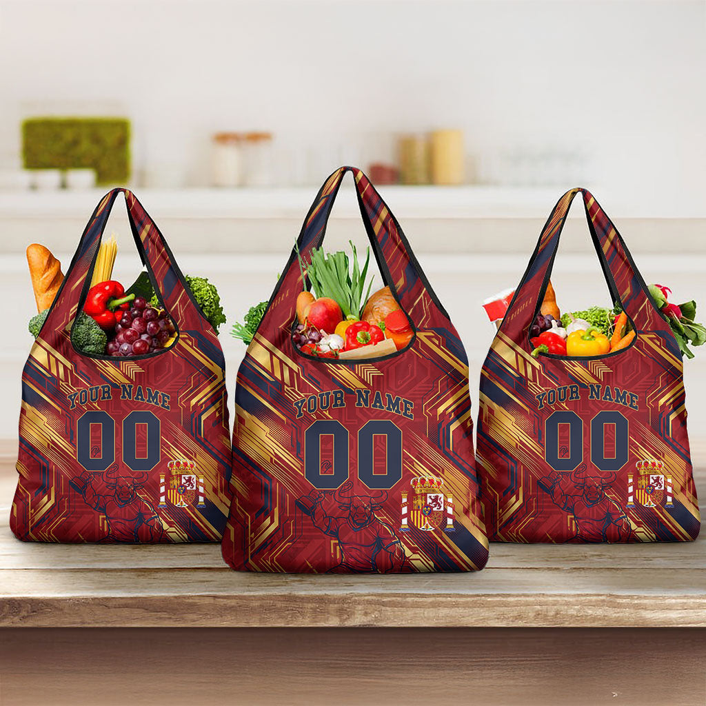 Personalized Spain Football Grocery Bag Spanish Shield Bull Mascot
