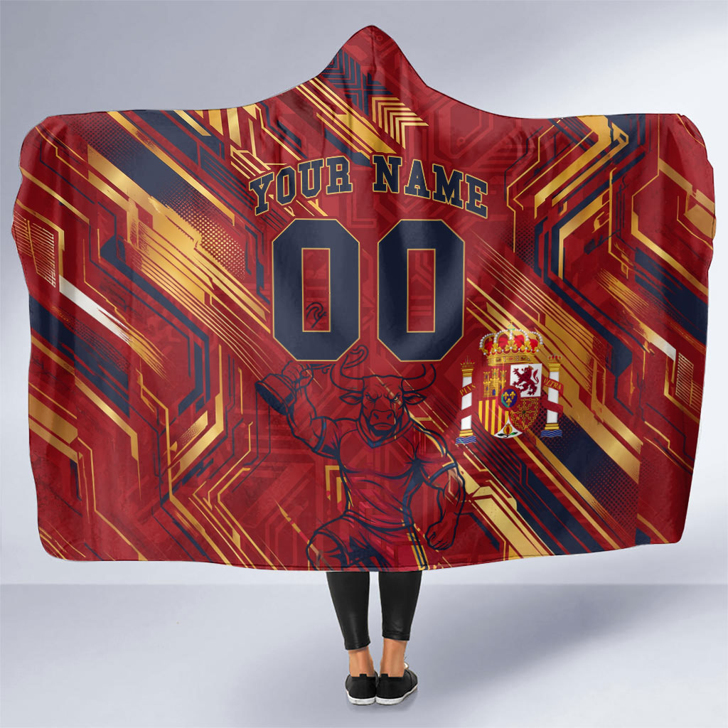 Personalized Spain Football Hooded Blanket Spanish Shield Bull Mascot