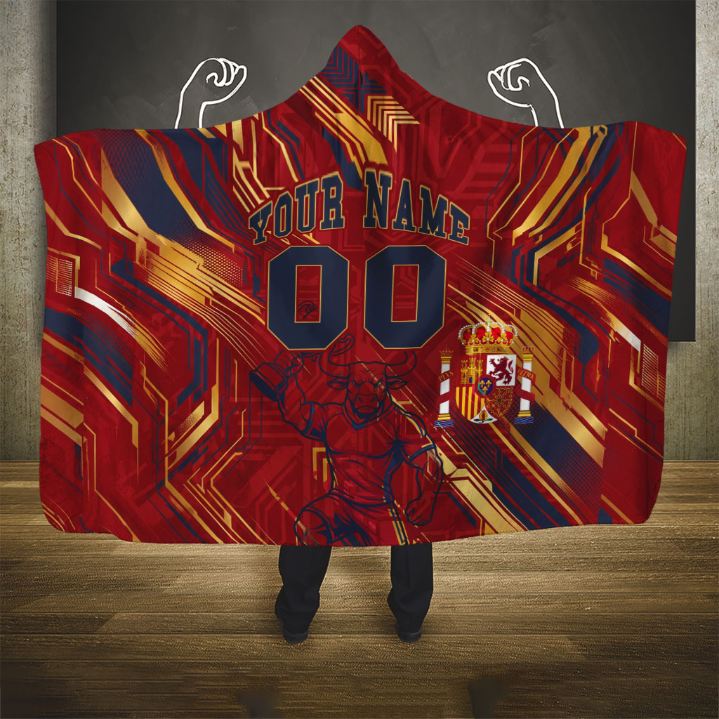 Personalized Spain Football Hooded Blanket Spanish Shield Bull Mascot