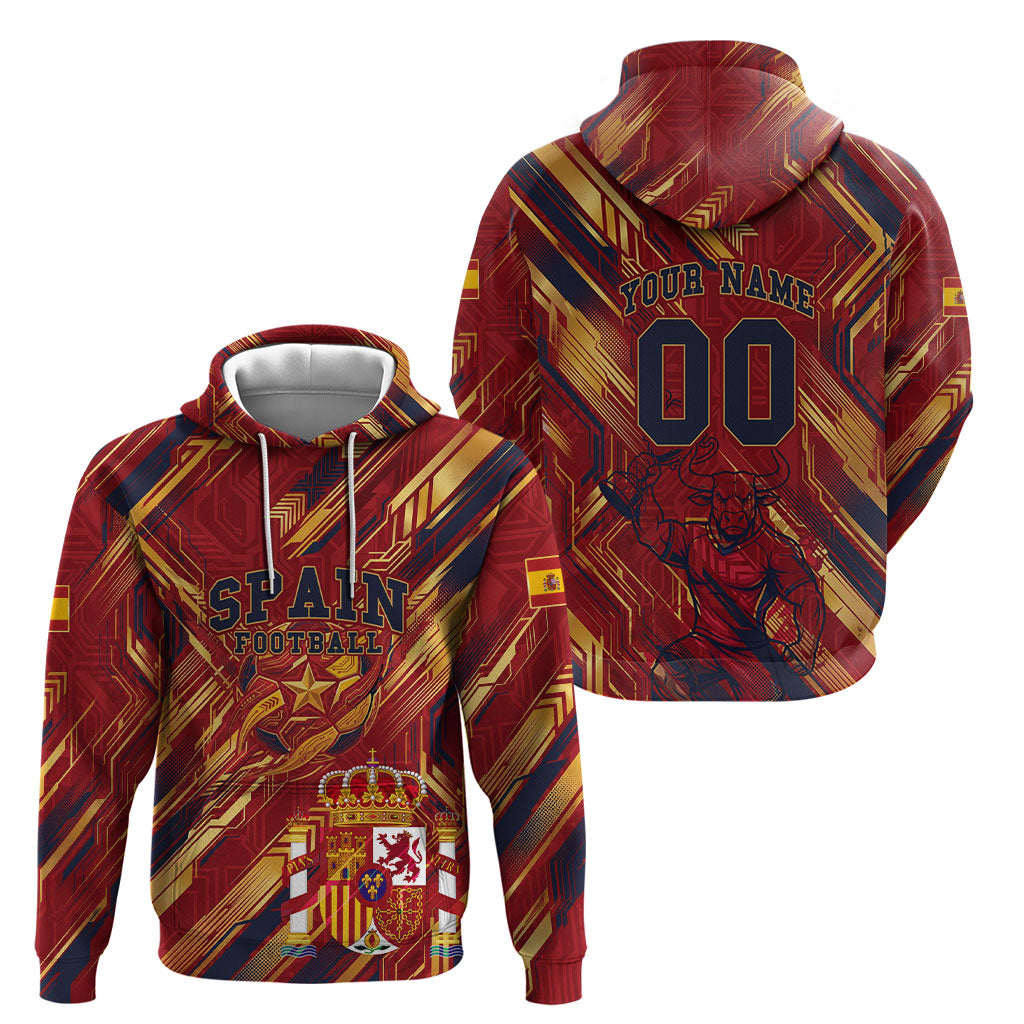 Personalized Spain Football Hoodie Spanish Shield Bull Mascot