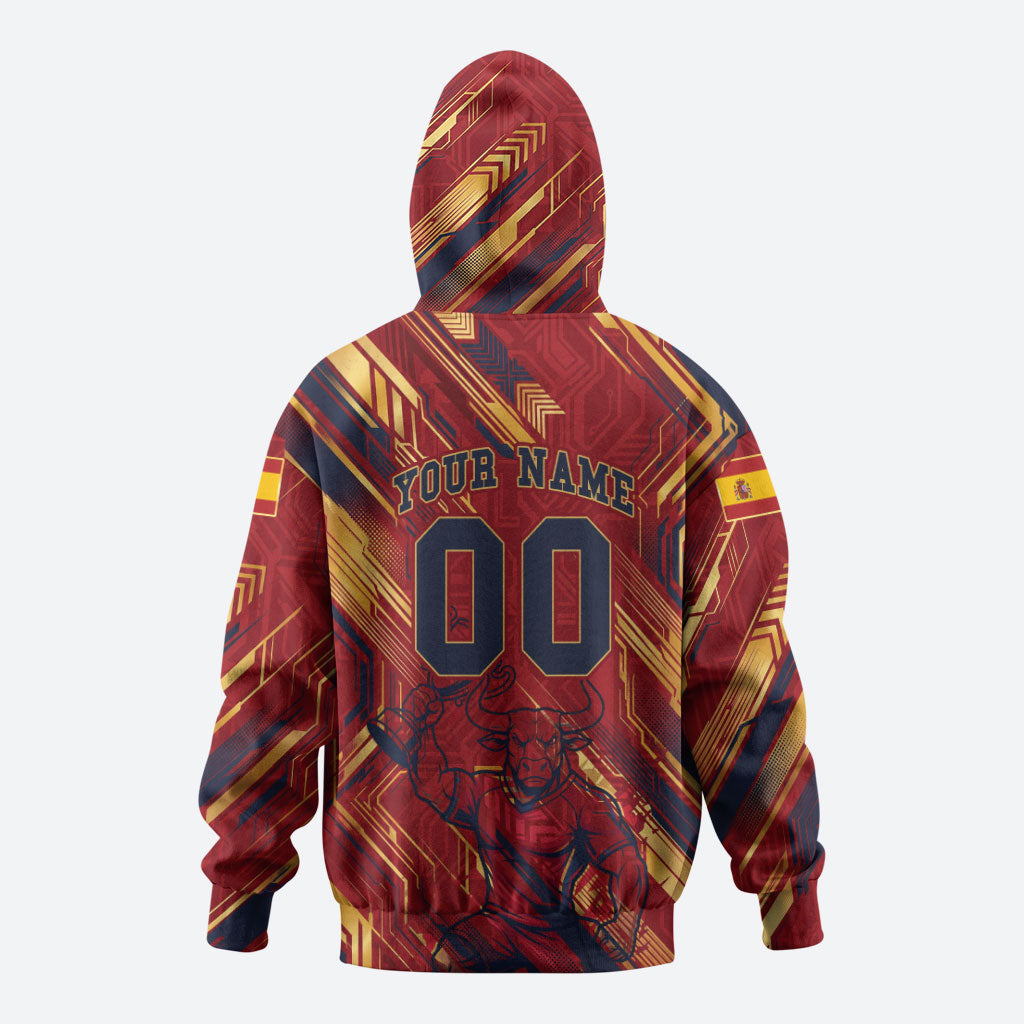 Personalized Spain Football Hoodie Spanish Shield Bull Mascot