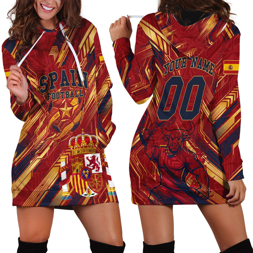 Personalized Spain Football Hoodie Dress Spanish Shield Bull Mascot