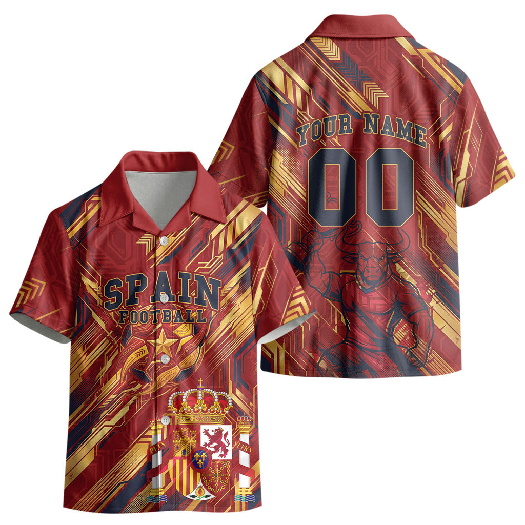 Personalized Spain Football Kid Hawaiian Shirt Spanish Shield Bull Mascot