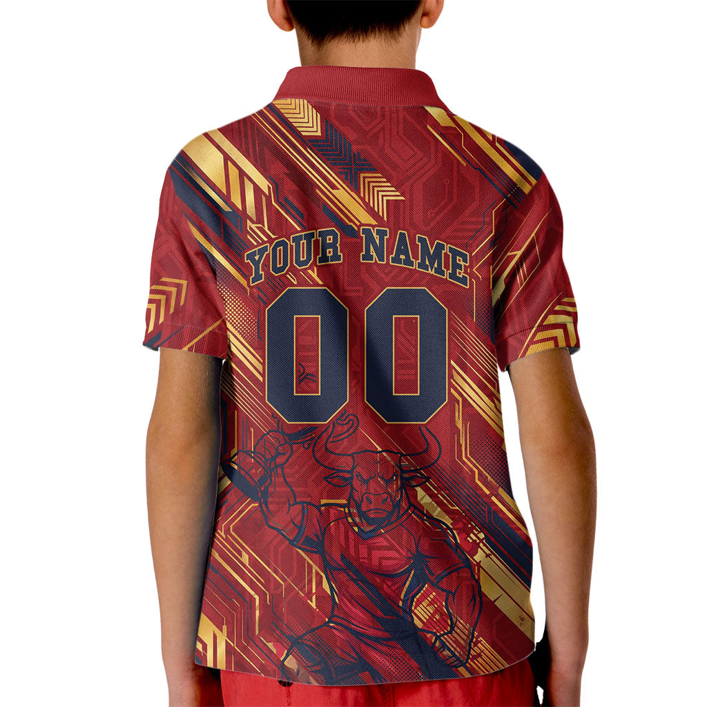 Personalized Spain Football Kid Polo Shirt Spanish Shield Bull Mascot