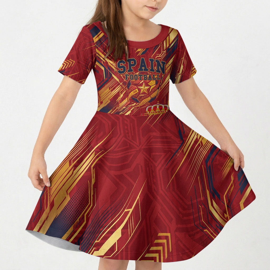 Personalized Spain Football Kid Short Sleeve Dress Spanish Shield Bull Mascot