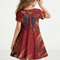Personalized Spain Football Kid Short Sleeve Dress Spanish Shield Bull Mascot