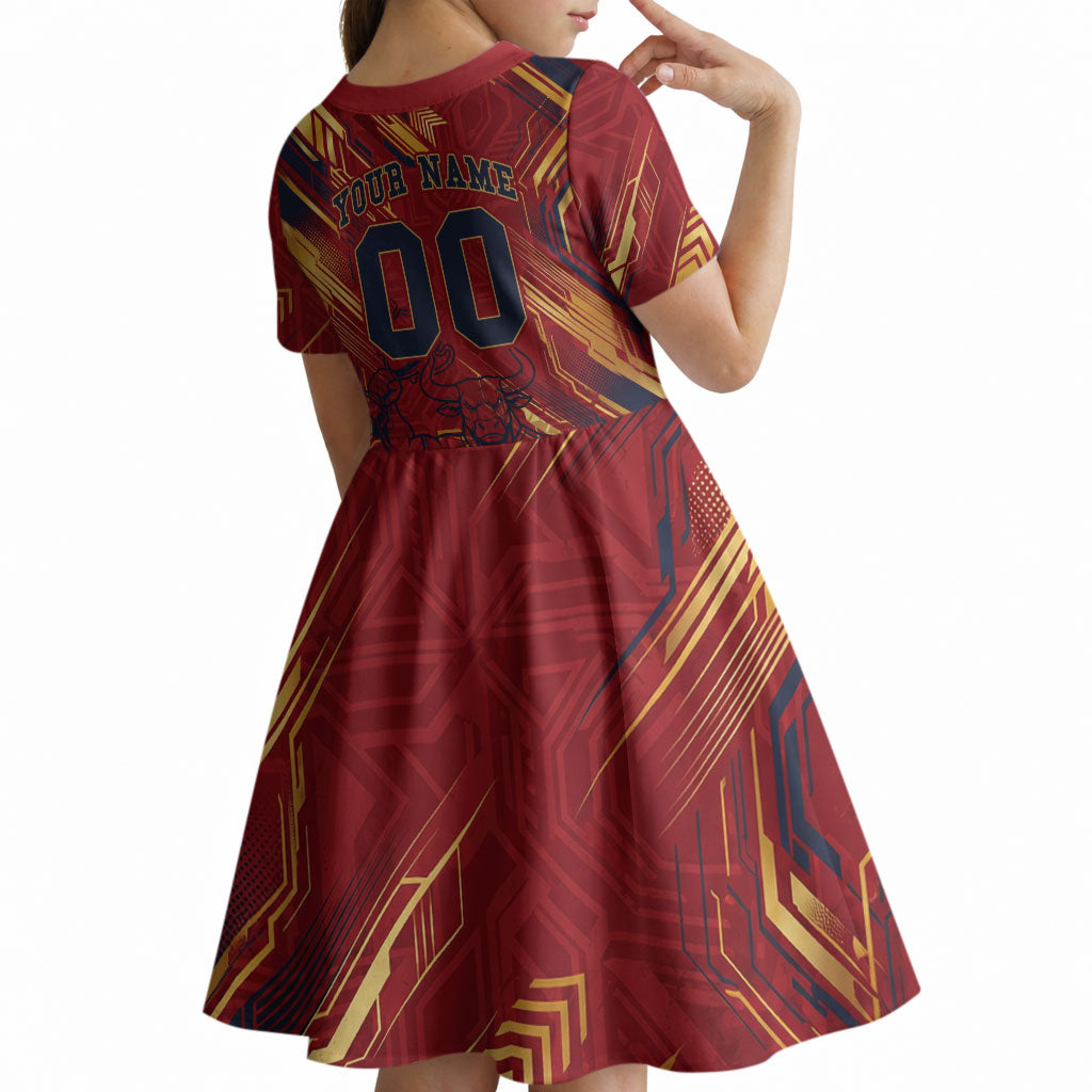 Personalized Spain Football Kid Short Sleeve Dress Spanish Shield Bull Mascot