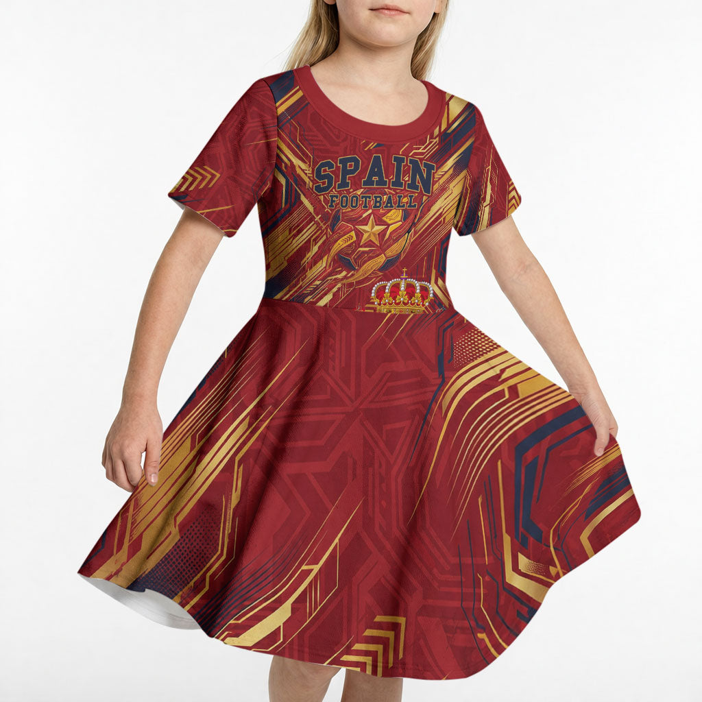 Personalized Spain Football Kid Short Sleeve Dress Spanish Shield Bull Mascot