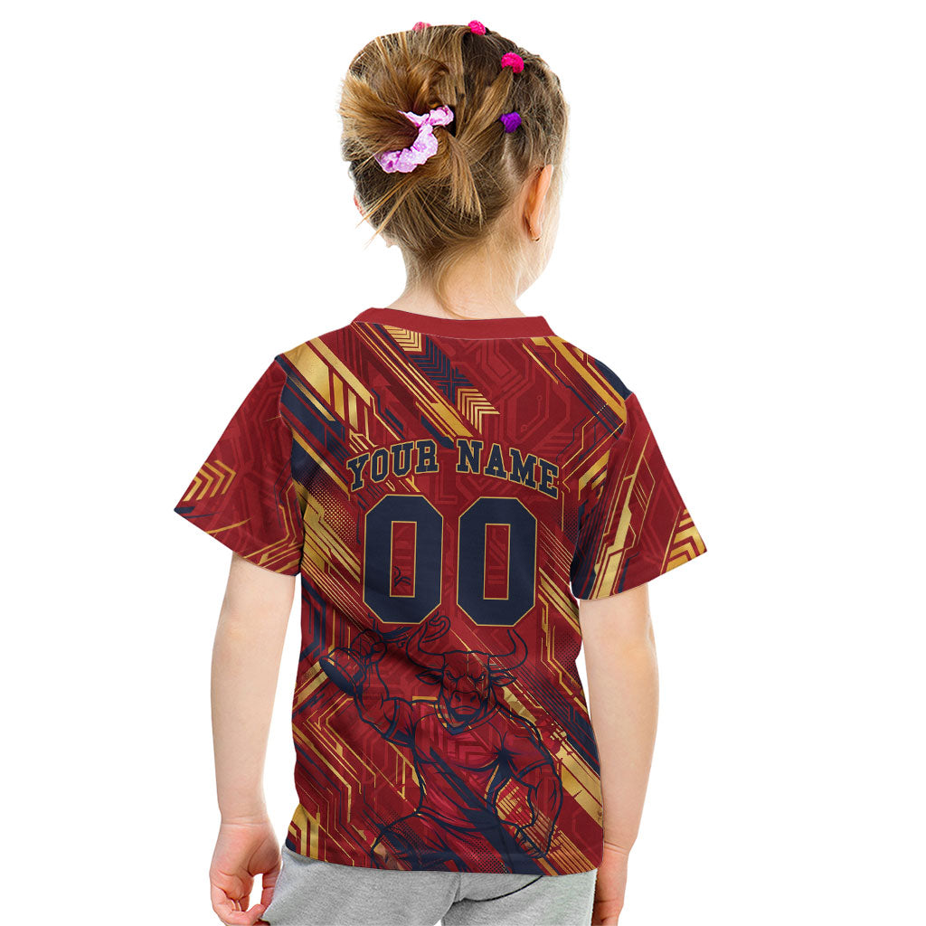 Personalized Spain Football Kid T Shirt Spanish Shield Bull Mascot