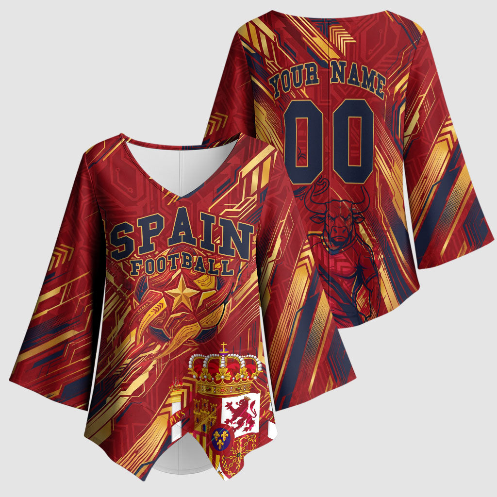 Personalized Spain Football Kimono Sleeve Blouse Spanish Shield Bull Mascot